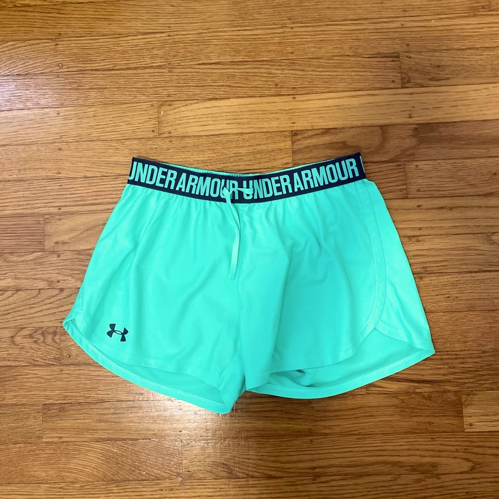 kids Under Armour green athletic shorts